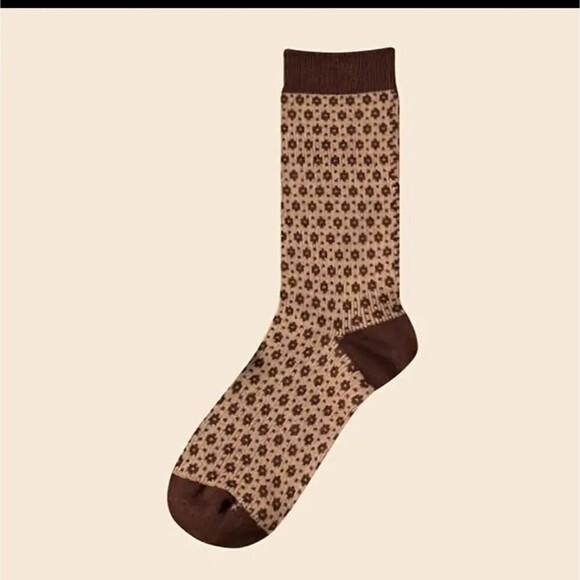 Cottagecore brown floral Plaid Tube Socks - Picture 4 of 6